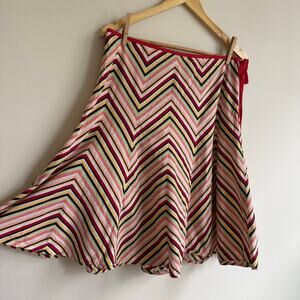 Y2K LOFT Knee Length A-Line Cotton Chevron Skirt Red Pink Green Size 12
